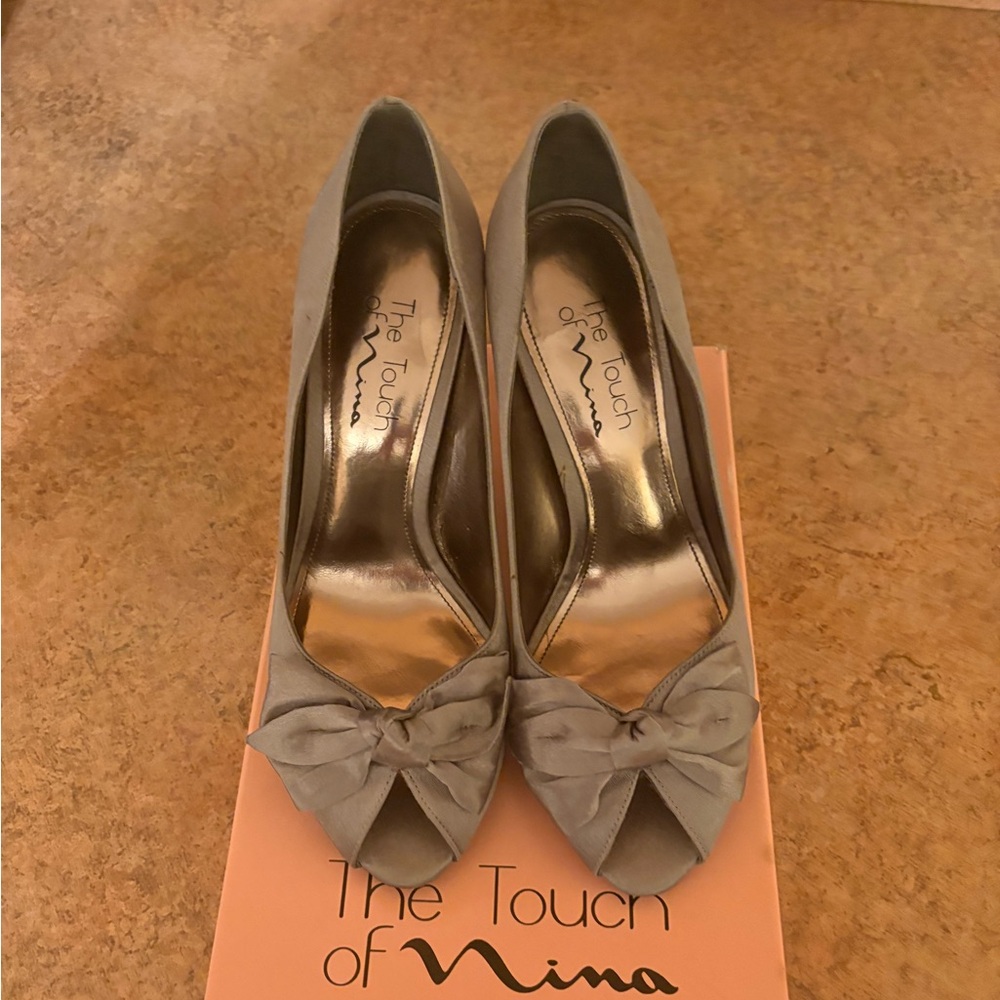 Nina Women's Elegant Silver Peep-Toe Heels